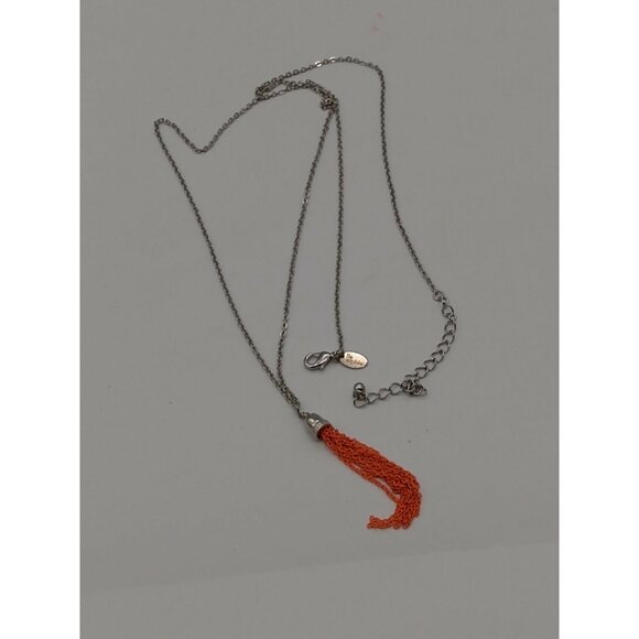 Lia Sophia Silvertone Orange Tassel charm chain necklace (30"-32") - Picture 6 of 7